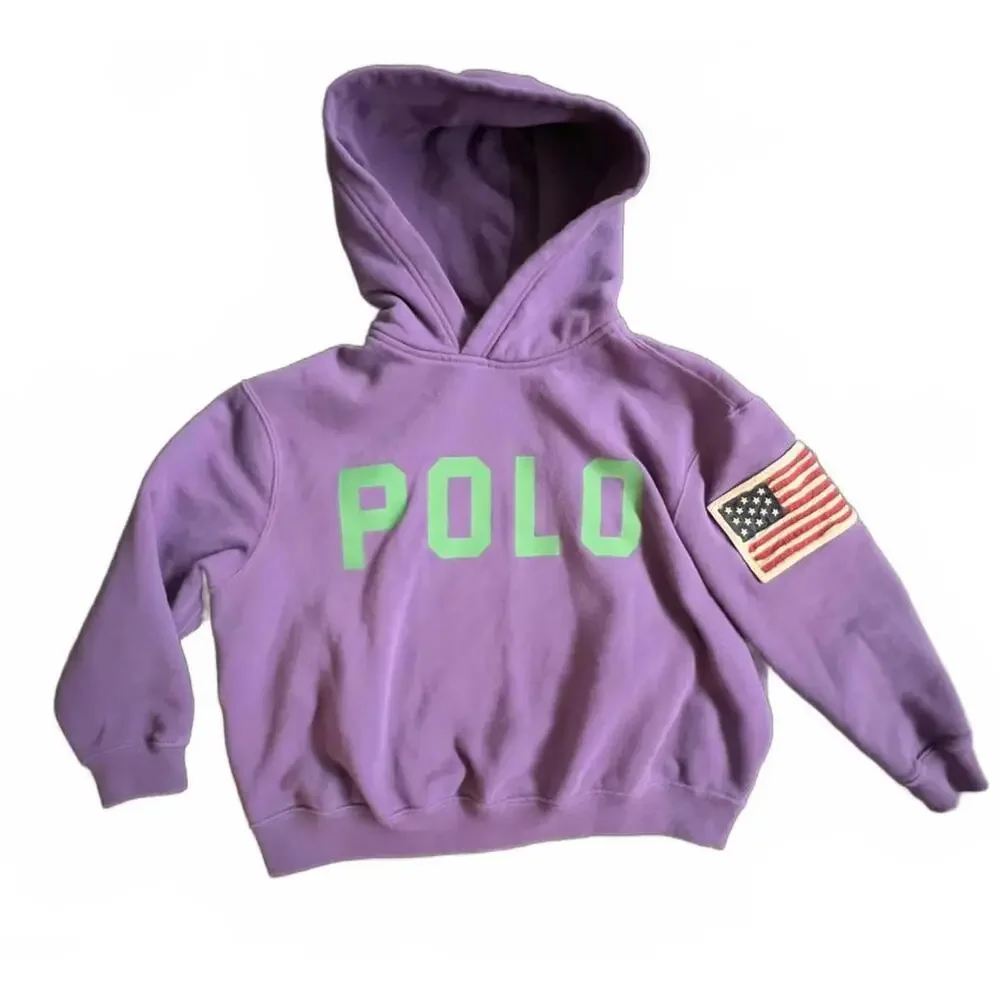 Polo Ralph Lauren Purple Cropped Girl's Oversized Hoodie - Size M (8-10)‎